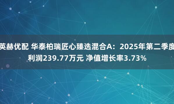 英赫优配 华泰柏瑞匠心臻选混合A：2025年第二季度利润239.77万元 净值增长率3.73%